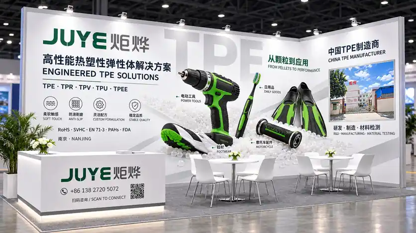 จูเย่เทคโนโลยีจะเข้าร่วมงานแสดงพลาสติกนานาชาติจีน 2026 แนะนำวัสดุ TPE, TPR, TPV, TPU, TPEE และบริการดัดแปร พร้อมให้การสนับสนุนการเลือกวัสดุ TPE หน่วงไฟ, TPE ป้องกันไฟฟ้าสถิต และวัสดุเคลือบฐาน PC/ABS, PA ยินดีต้อนรับสอบถามและแลกเปลี่ยน